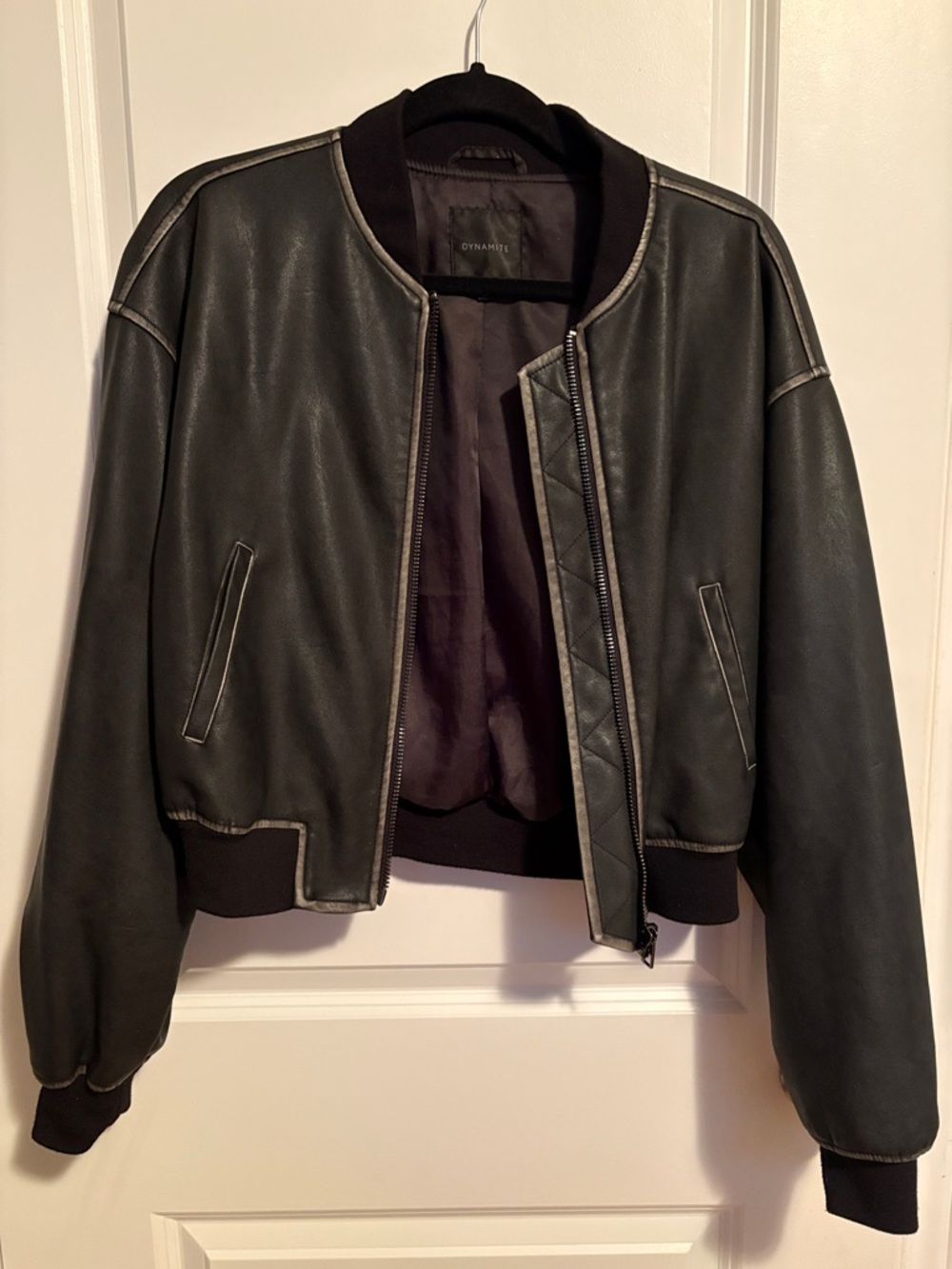 Dynamite Black Faux Leather Bomber Jacket